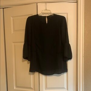 Who What Wear Black Blouse with Mandarin Collar and Bell Sleeves